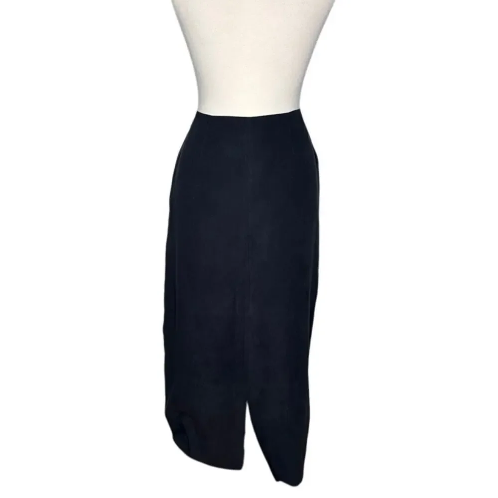 Vintage Sonoma Black Faux Suede Midi Skirt Zipper Side Slit Back Minimalist GG28